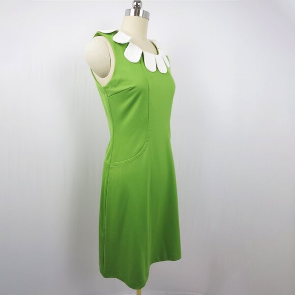 Adorable Lime Green Mod '60s Style Dress with Petal Collar by Fervour Size M - Picture 2 of 14